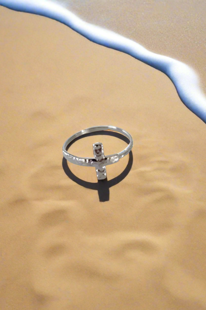 Suivez-moi ~ Bague croix ~ Argent réglable
