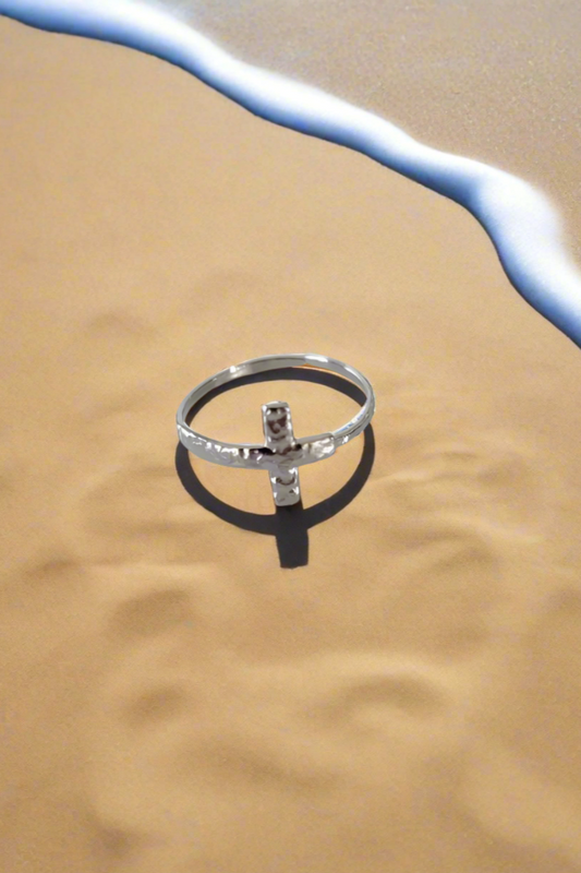 Follow Me  ~  Cross ring  ~  Silver adjustable