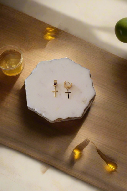 Gold Cross Huggie hoop earrings