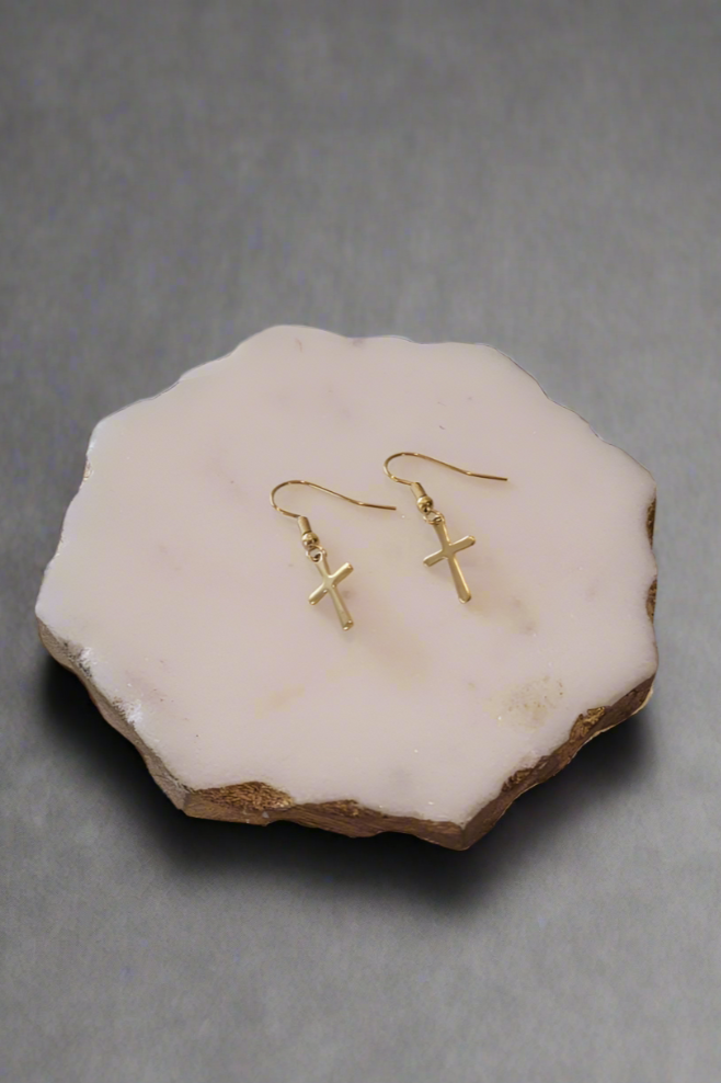 Sois mon berger ~ Boucles d'oreilles pendantes simples en forme de croix en or