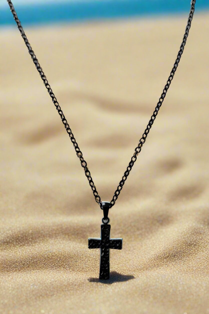 Sans honte ~ Ensemble collier et pendentif croix GUN METAL BLACK