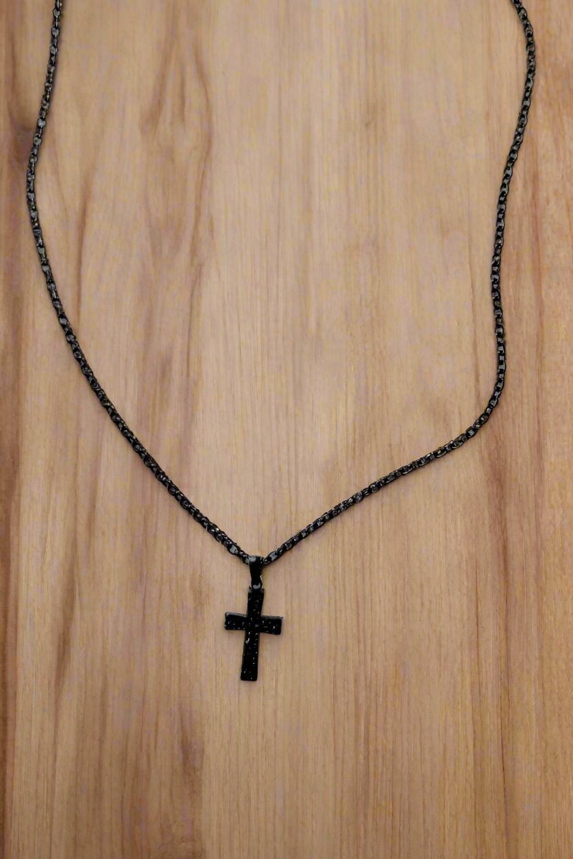 Sans honte ~ Ensemble collier et pendentif croix GUN METAL BLACK