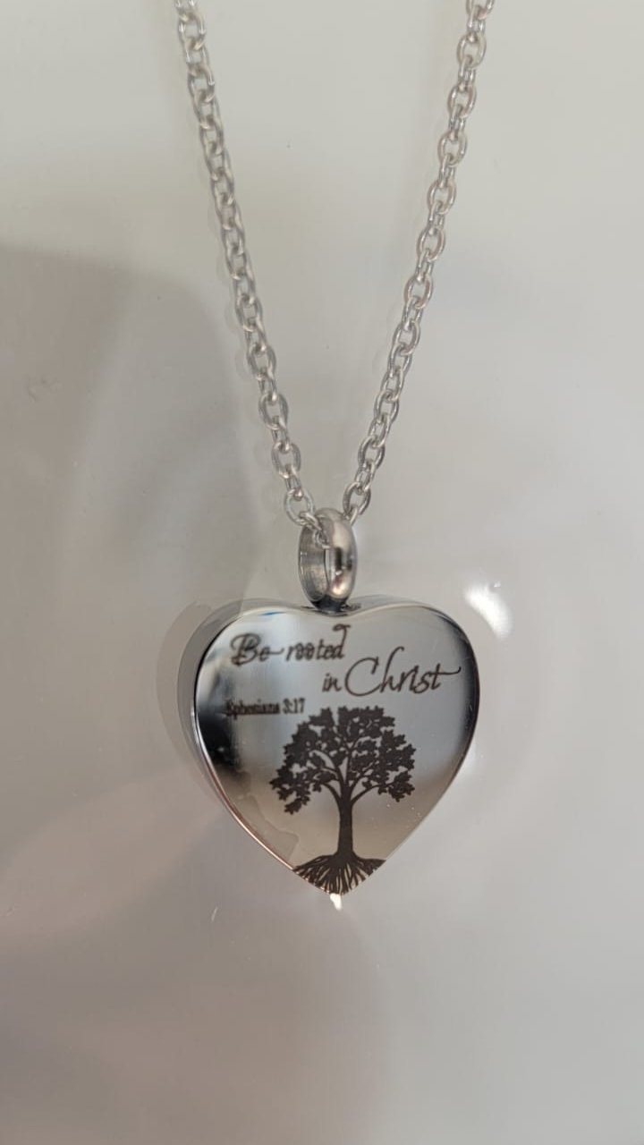 Soyez enracinés dans le Christ - Arbre de vie - Éphésiens 3:17 Ensemble collier et pendentif pour cendres URN