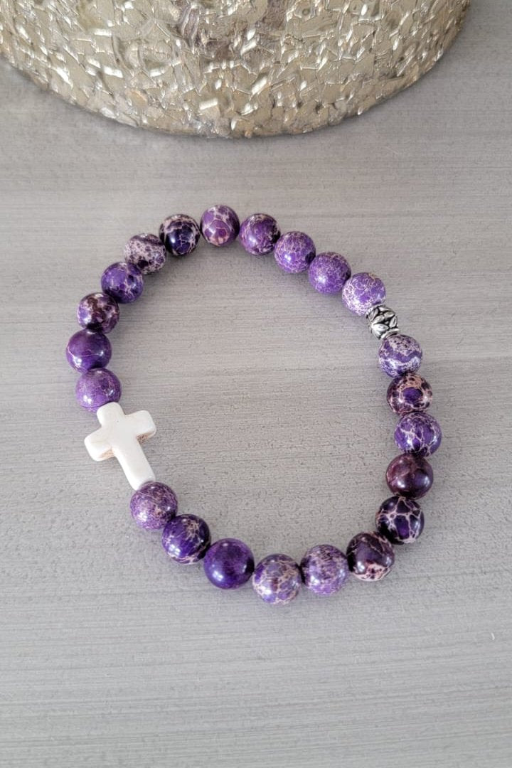 Collection Pierres Naturelles - Bracelet Jaspe Royal avec Croix