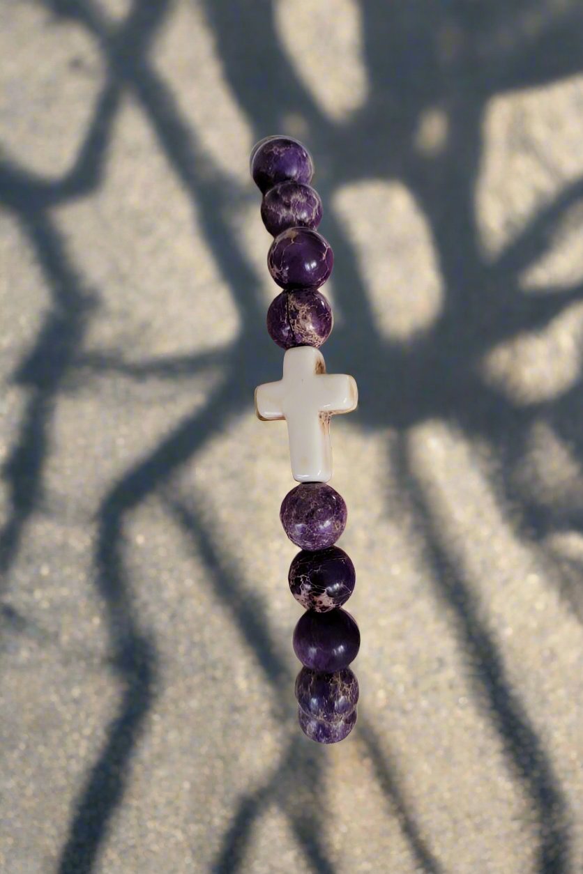 Collection Pierres Naturelles - Bracelet Jaspe Royal avec Croix