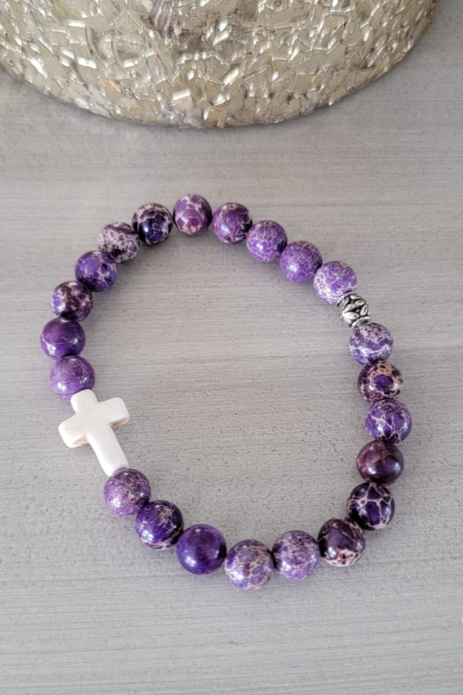 Collection Pierres Naturelles - Bracelet Jaspe Royal avec Croix
