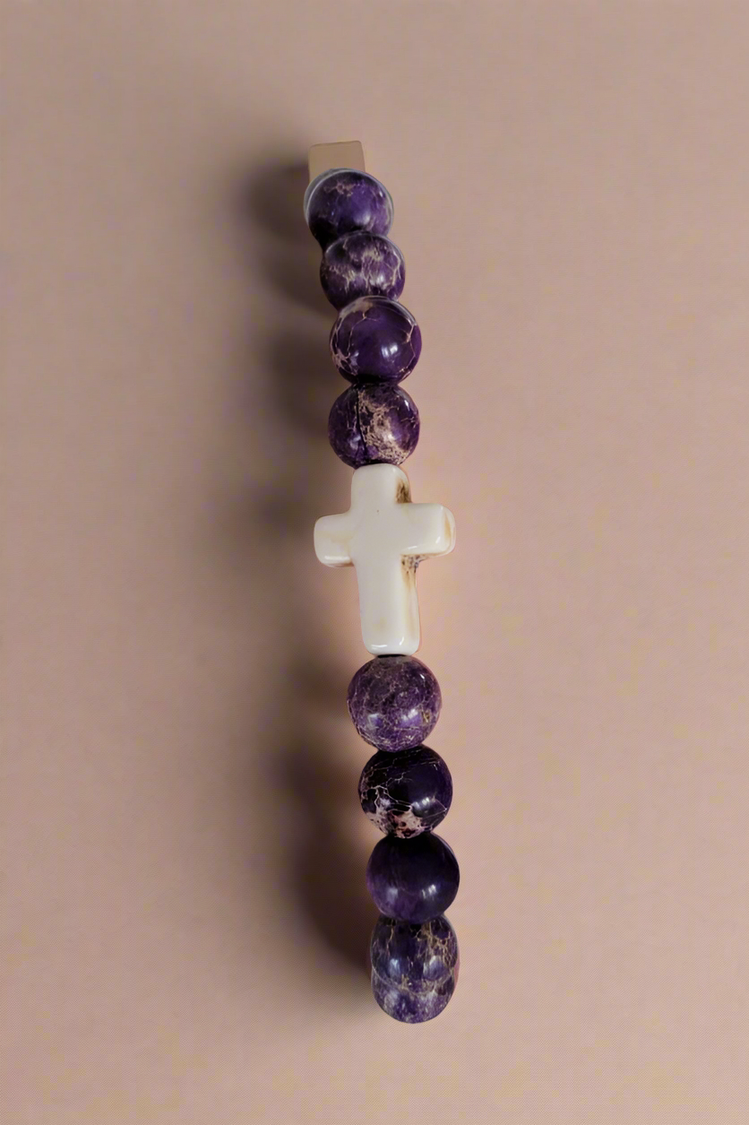 Collection Pierres Naturelles - Bracelet Jaspe Royal avec Croix