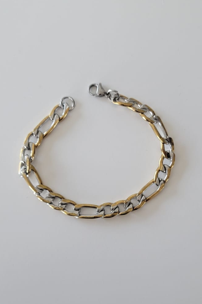Bracelet homme Figaro, grosse maille chaîne Or et Argent avec fermoir mousqueton